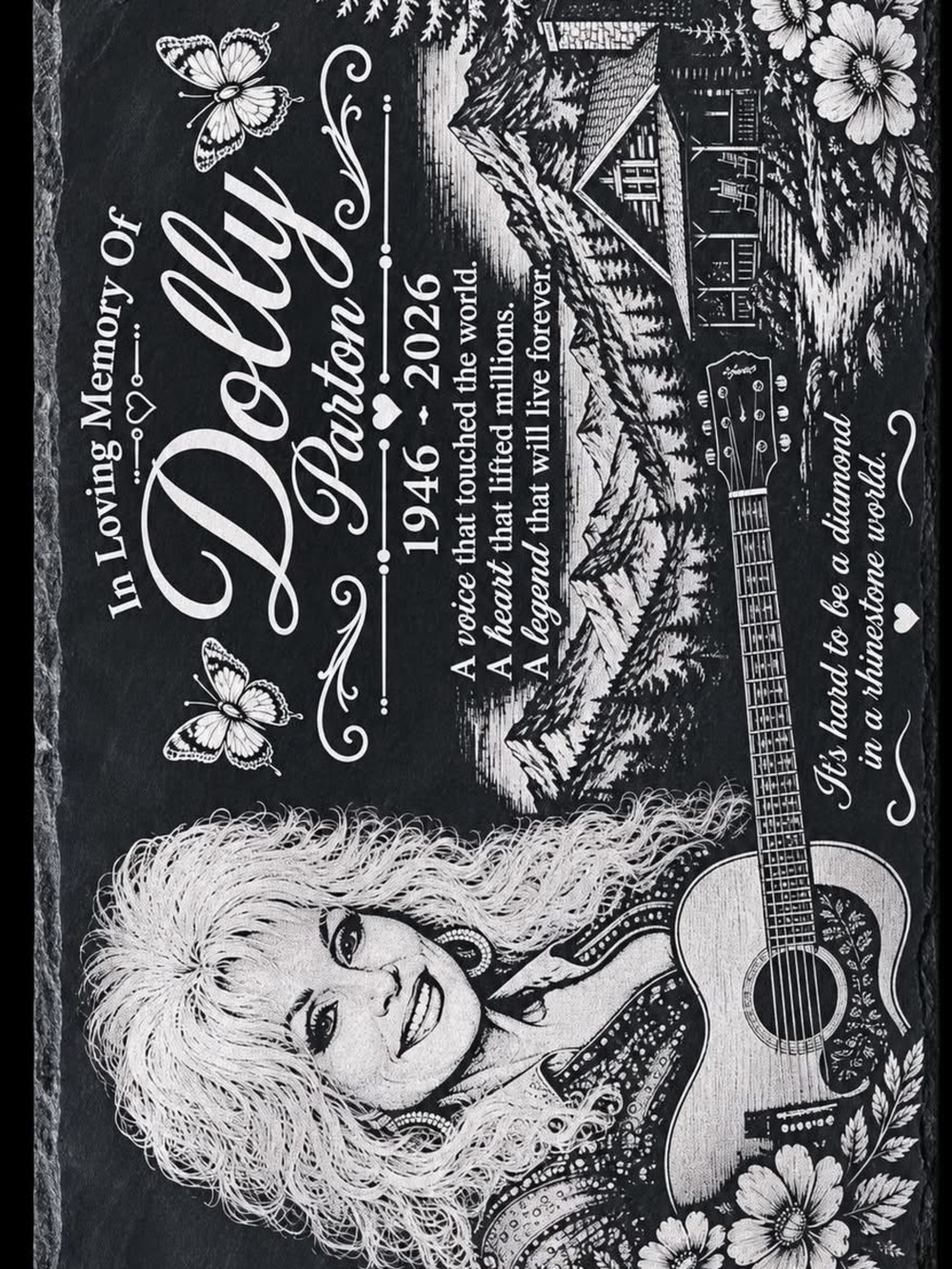 In Loving Memory Wall Art Print - Black and White Tribute 12 x 8 slate plaque